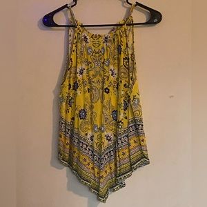 No Boundaries XL Yellow Paisley Bandana Tie-Neck Top